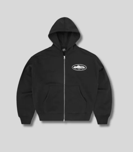 Corteiz Island Puff Print Zip Hoodie Black