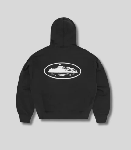 corteiz island puff print zip hoodie black