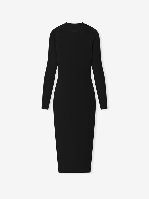 Essentials FOG Womens Rib Knit Fitted Long Sleeve Dress Vintage Black - Image 2