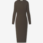 Essentials FOG Womens Rib Knit Fitted Long Sleeve Dress Brown