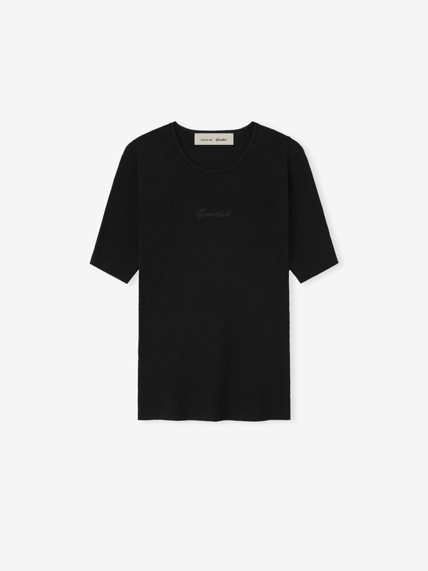 Essentials FOG Womens Signature Rib Knit Fitted Short Sleeve Tee Vintage Black - Image 1